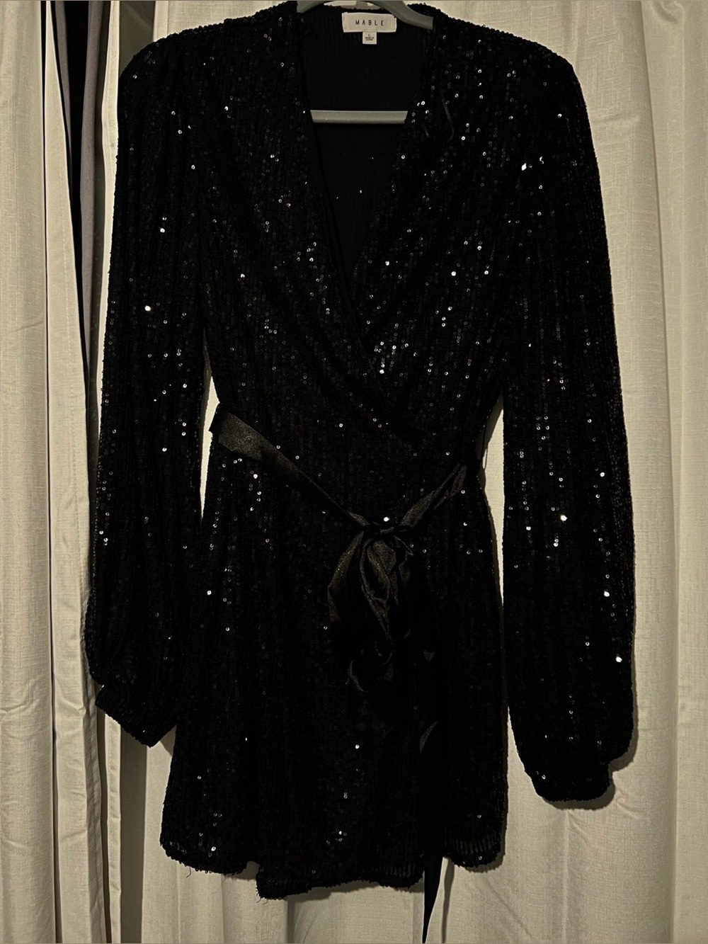 Mable black sequin wrap dress L